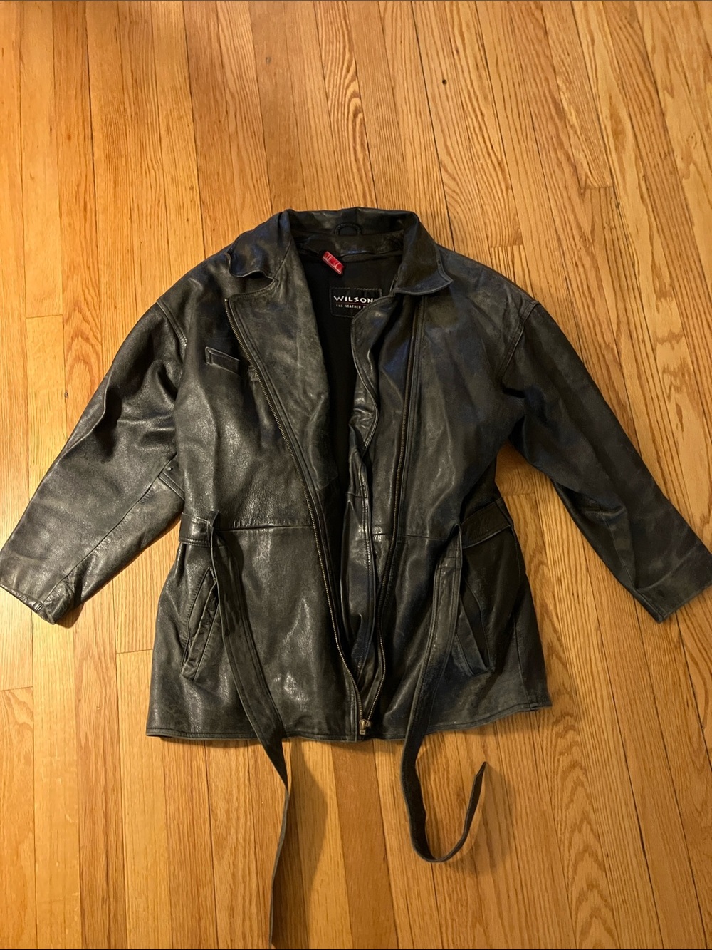 Wilsons Leather Black Leather Belted Jacket - Men's
